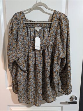 Wonderly Mustard Floral Smocked Yoke Blouse
